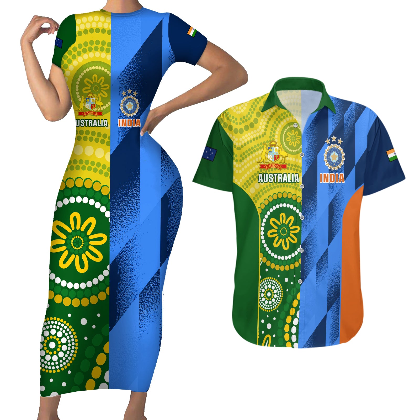 Australia And India Cricket Couples Matching Short Sleeve Bodycon Dress and Hawaiian Shirt 2023 World Cup Final Together - Wonder Print Shop