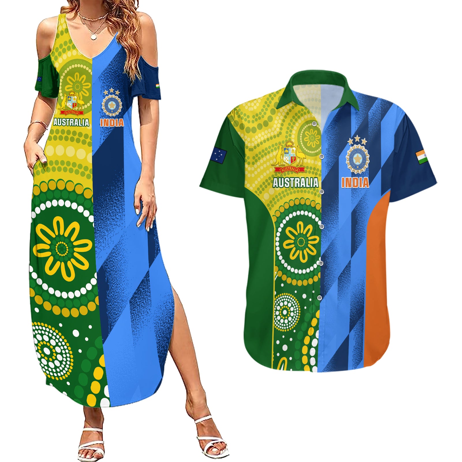 Australia And India Cricket Couples Matching Summer Maxi Dress and Hawaiian Shirt 2023 World Cup Final Together - Wonder Print Shop