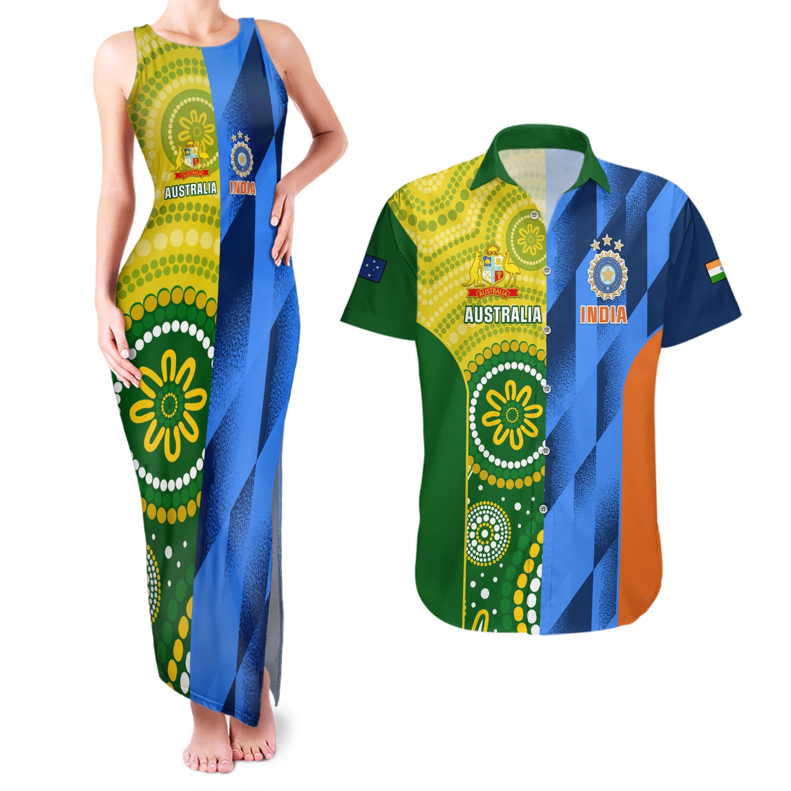 Australia And India Cricket Couples Matching Tank Maxi Dress and Hawaiian Shirt 2023 World Cup Final Together - Wonder Print Shop