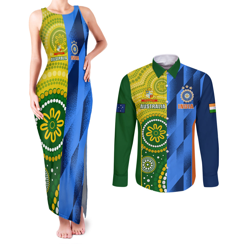 Australia And India Cricket Couples Matching Tank Maxi Dress and Long Sleeve Button Shirt 2023 World Cup Final Together - Wonder Print Shop