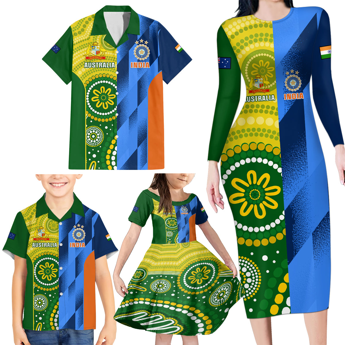 Australia And India Cricket Family Matching Long Sleeve Bodycon Dress and Hawaiian Shirt 2023 World Cup Final Together - Wonder Print Shop