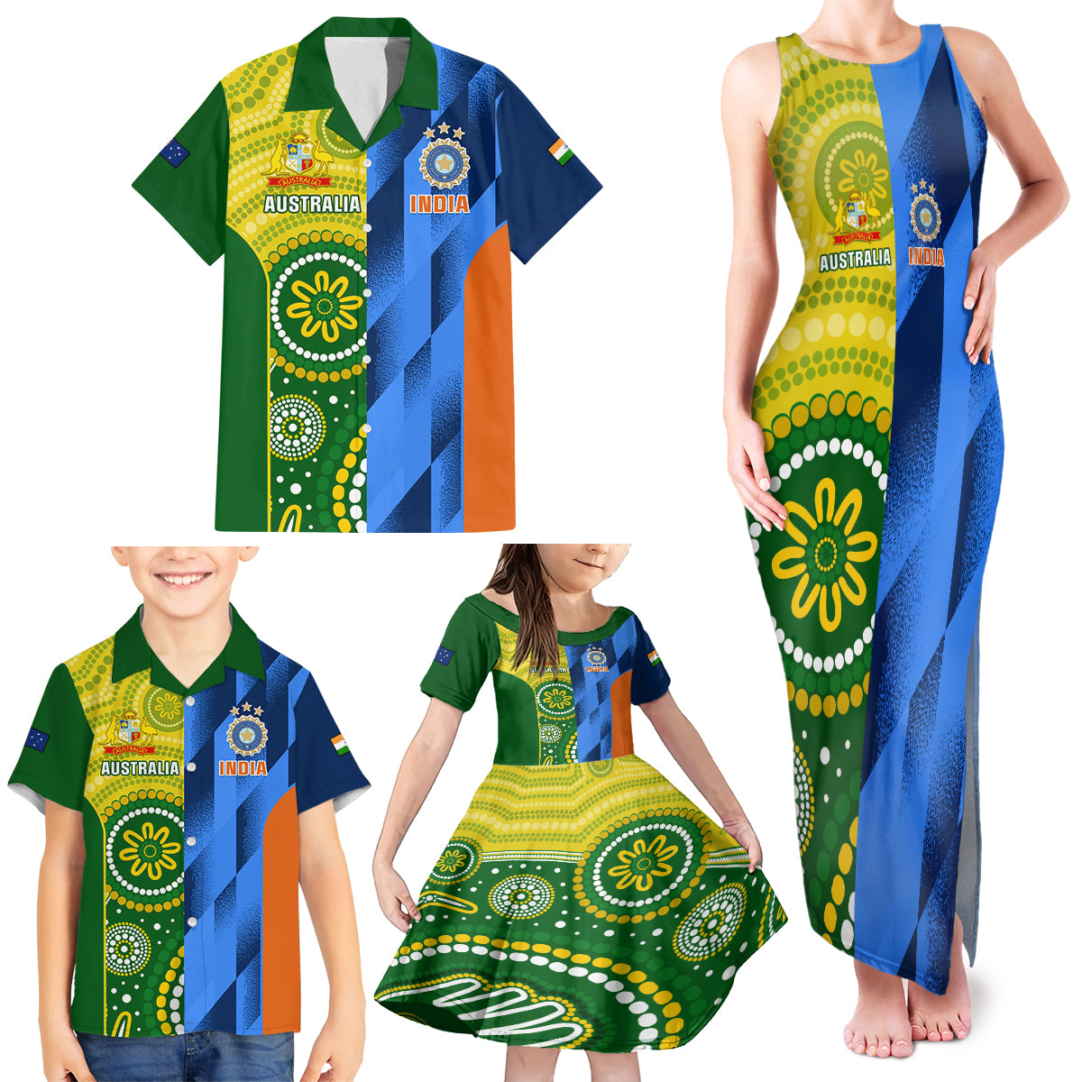 Australia And India Cricket Family Matching Tank Maxi Dress and Hawaiian Shirt 2023 World Cup Final Together - Wonder Print Shop