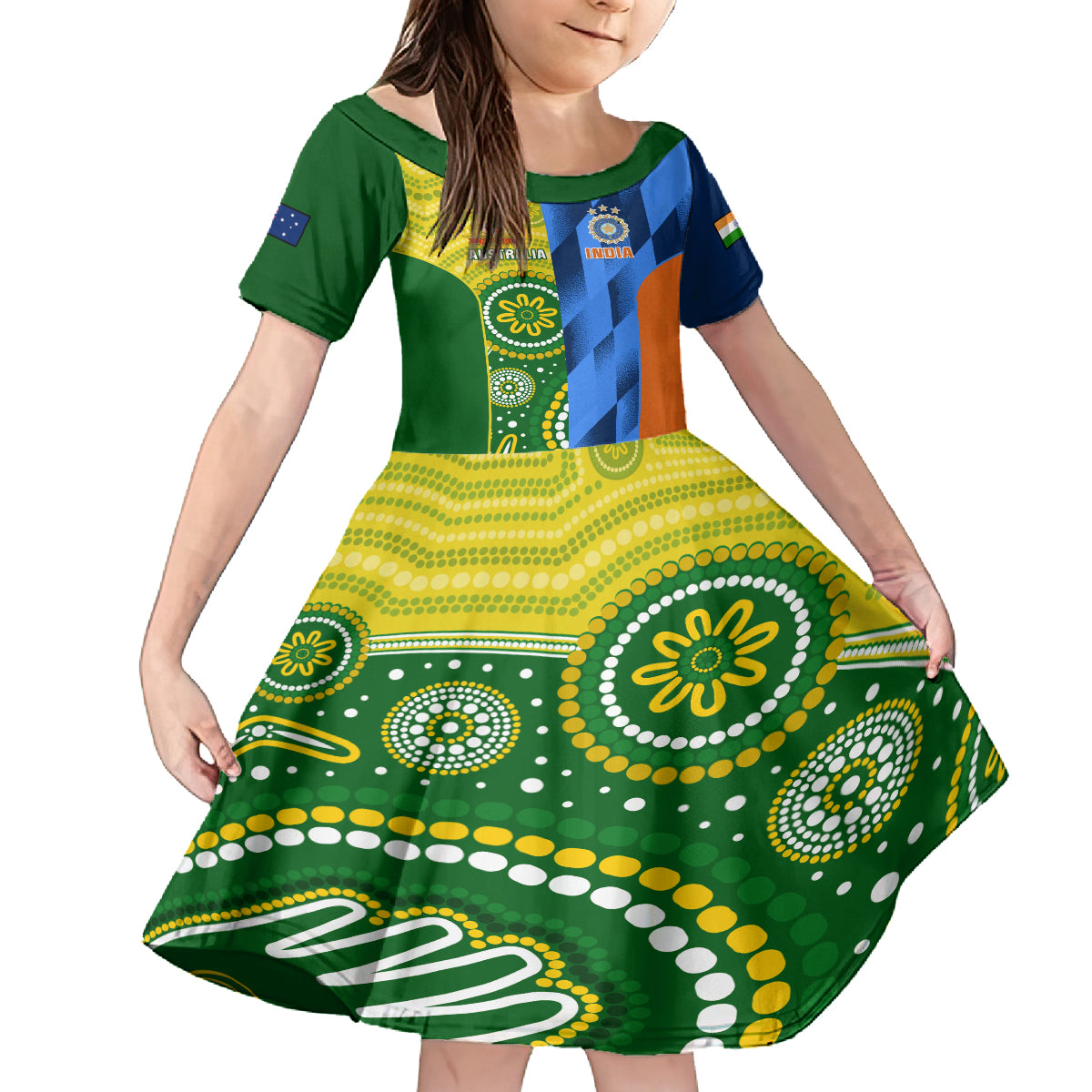 Australia And India Cricket Kid Short Sleeve Dress 2023 World Cup Final Together - Wonder Print Shop