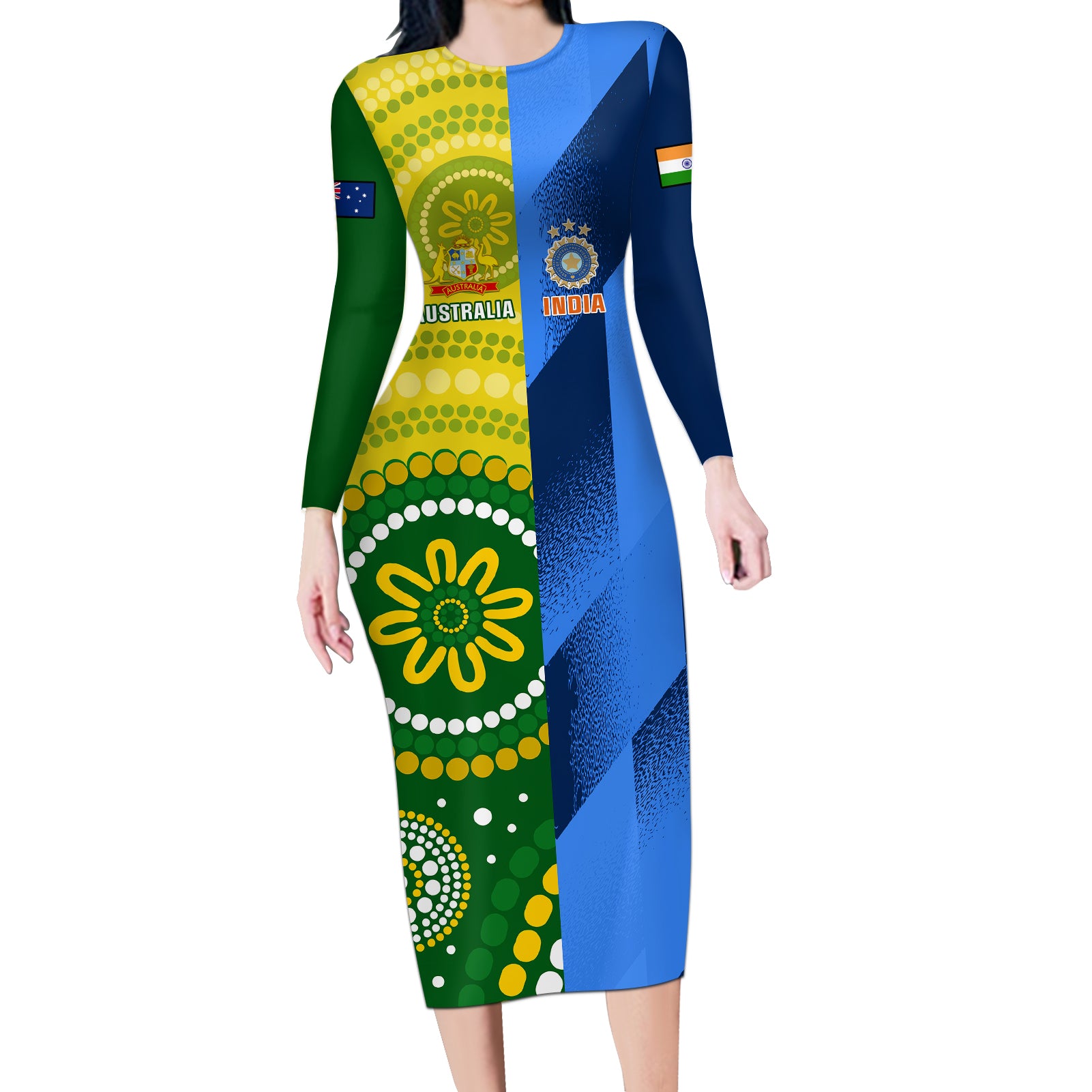 Australia And India Cricket Long Sleeve Bodycon Dress 2023 World Cup Final Together - Wonder Print Shop