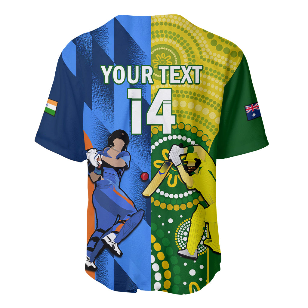 Cricket jersey in blue and green with yellow side, 'YOUR TEXT' and number 14 on back