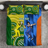 Cricket bedding set with green, yellow, blue, and orange panels and two player illustrations