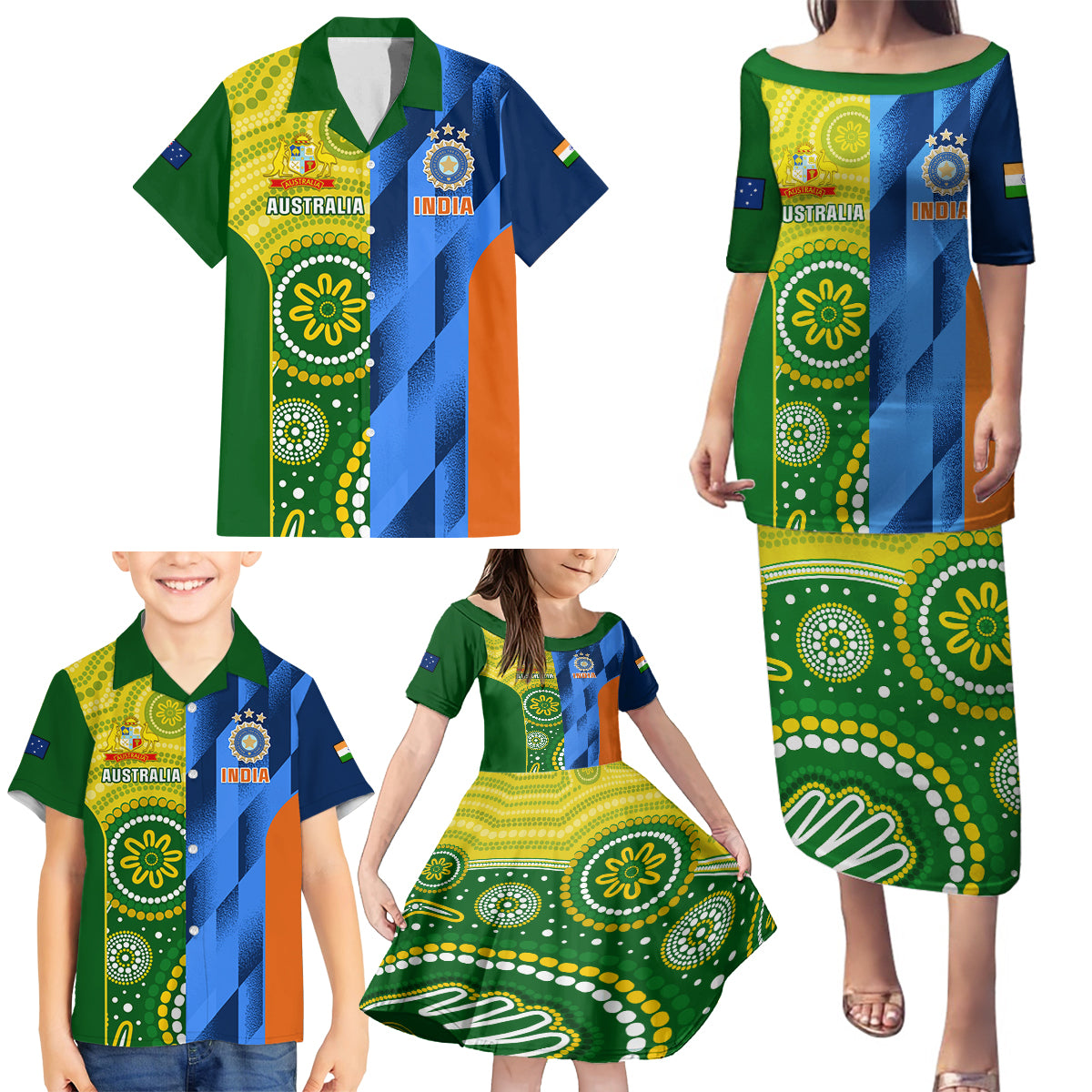 Custom Australia And India Cricket Family Matching Puletasi Dress and Hawaiian Shirt 2023 World Cup Final Together - Wonder Print Shop