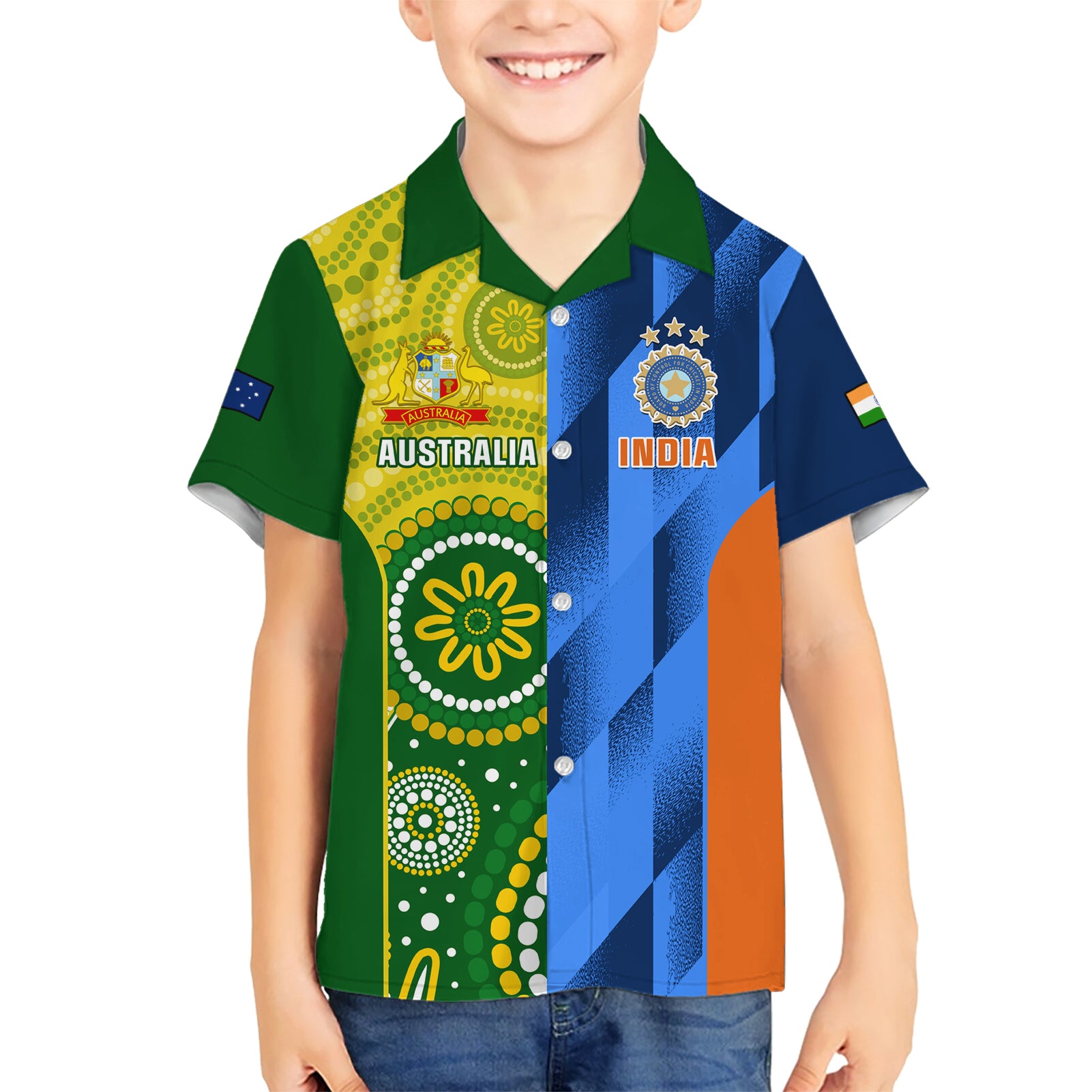 Custom Australia And India Cricket Kid Hawaiian Shirt 2023 World Cup Final Together - Wonder Print Shop