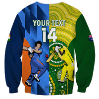 Unisex cricket sweatshirt back with 'YOUR TEXT' and 14, AU/India graphic panels
