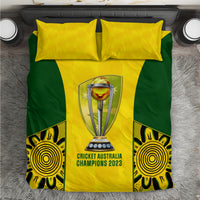 Cricket bedding set: green & yellow with trophy and “Cricket Australia Champions 2023”, pillowcases