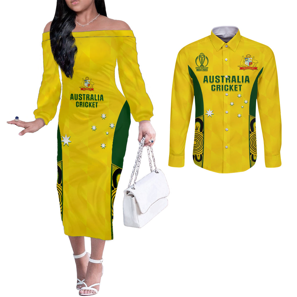 australia-cricket-couples-matching-off-the-shoulder-long-sleeve-dress-and-long-sleeve-button-shirt-world-cup-go-champions-2023-indigenous