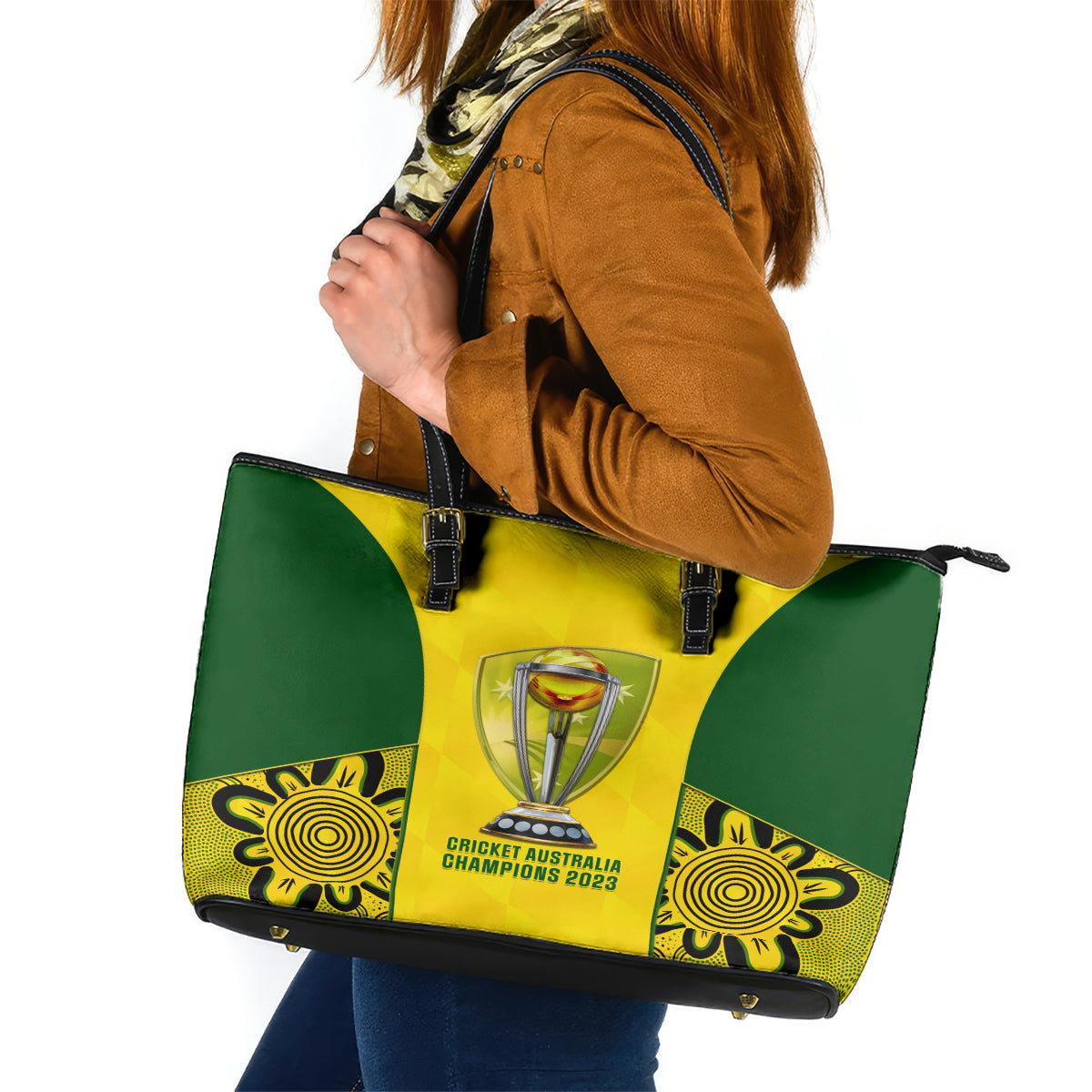 Australia Cricket Leather Tote Bag World Cup Go Champions 2023 Indigenous - Wonder Print Shop