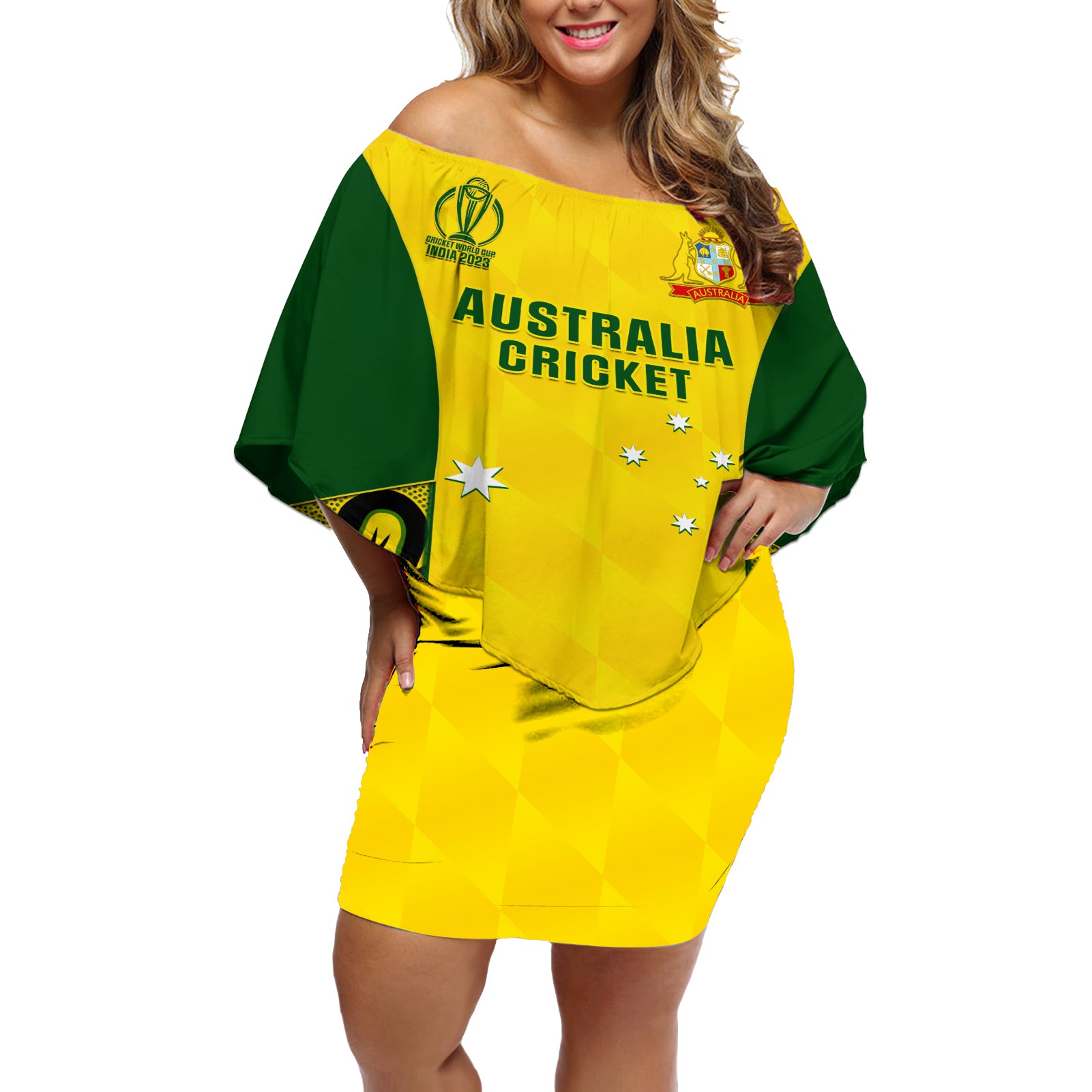 Australia Cricket Off Shoulder Short Dress World Cup Go Champions 2023 Indigenous - Wonder Print Shop