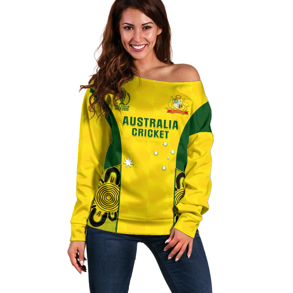 Australia Cricket Off Shoulder Sweater World Cup Go Champions 2023 Indigenous - Wonder Print Shop