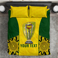 Yellow and green cricket bedding set with 2 pillows and trophy "YOUR TEXT" design