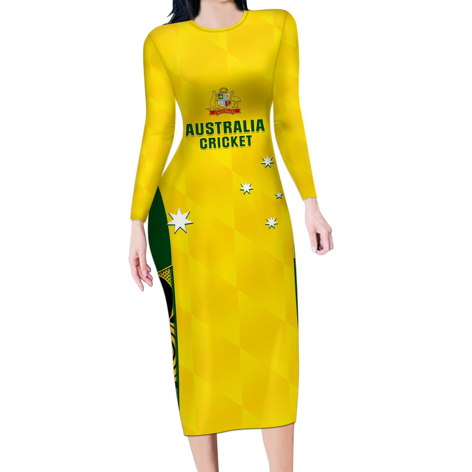 Custom Australia Cricket Long Sleeve Bodycon Dress World Cup Go Champions 2023 Indigenous - Wonder Print Shop