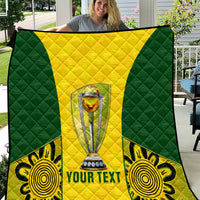 Green and yellow cricket quilt blanket with trophy graphic and custom text
