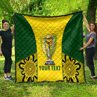 Green and yellow cricket quilt blanket with trophy graphic and floral border corners
