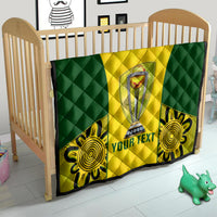 Green and yellow cricket quilt blanket for crib with trophy graphic and corner flowers