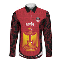 Custom Egypt Football Long Sleeve Button Shirt 2026 Go Pharaohs Ancient Egyptian Pattern - Wonder Print Shop