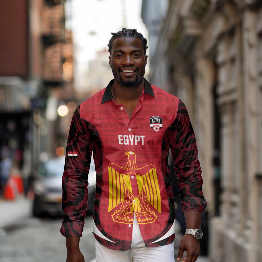 Custom Egypt Football Long Sleeve Button Shirt 2026 Go Pharaohs Ancient Egyptian Pattern - Wonder Print Shop