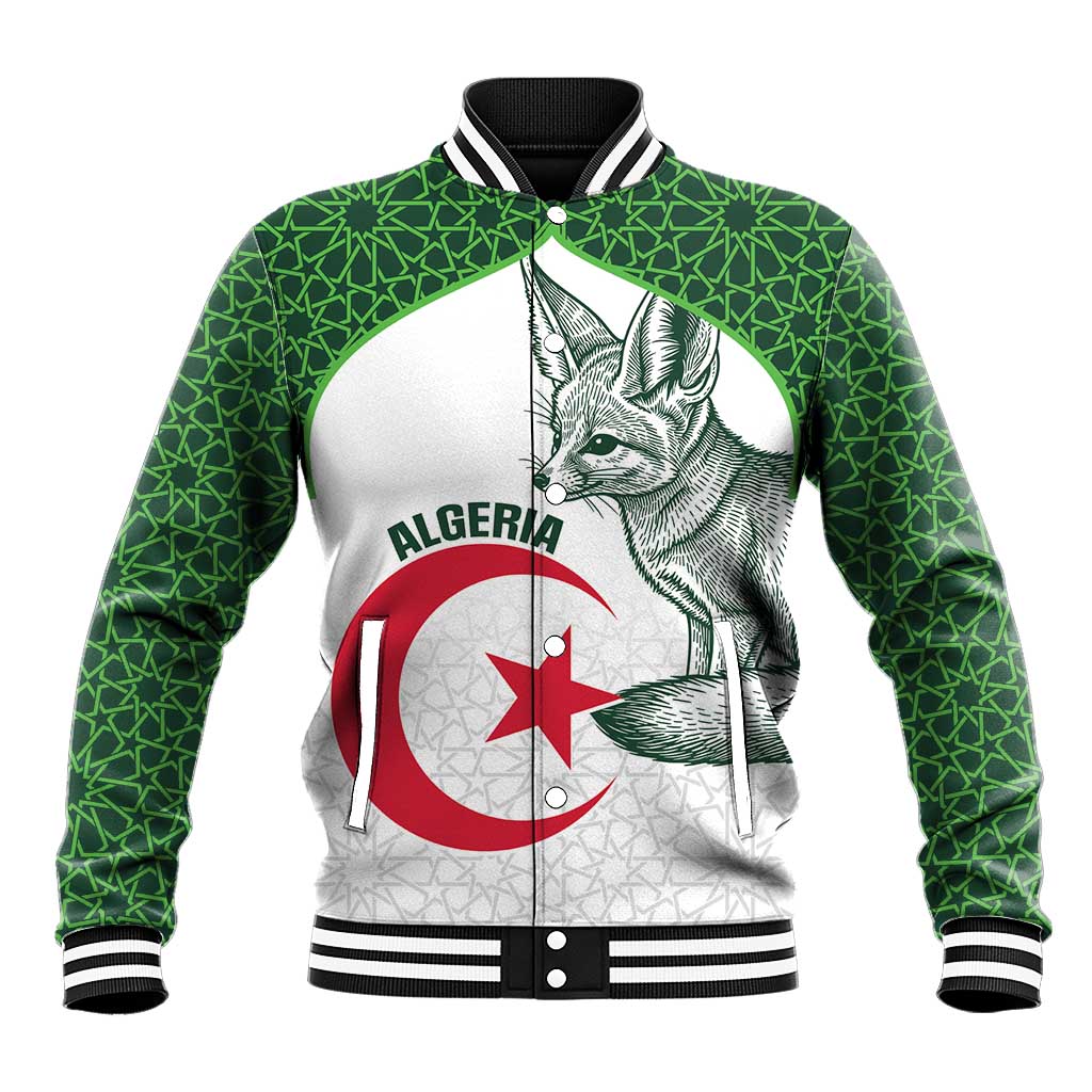 Custom Algeria Football Baseball Jacket 2026 Go Greens Fennec With Islamic Pattern - Wonder Print Shop
