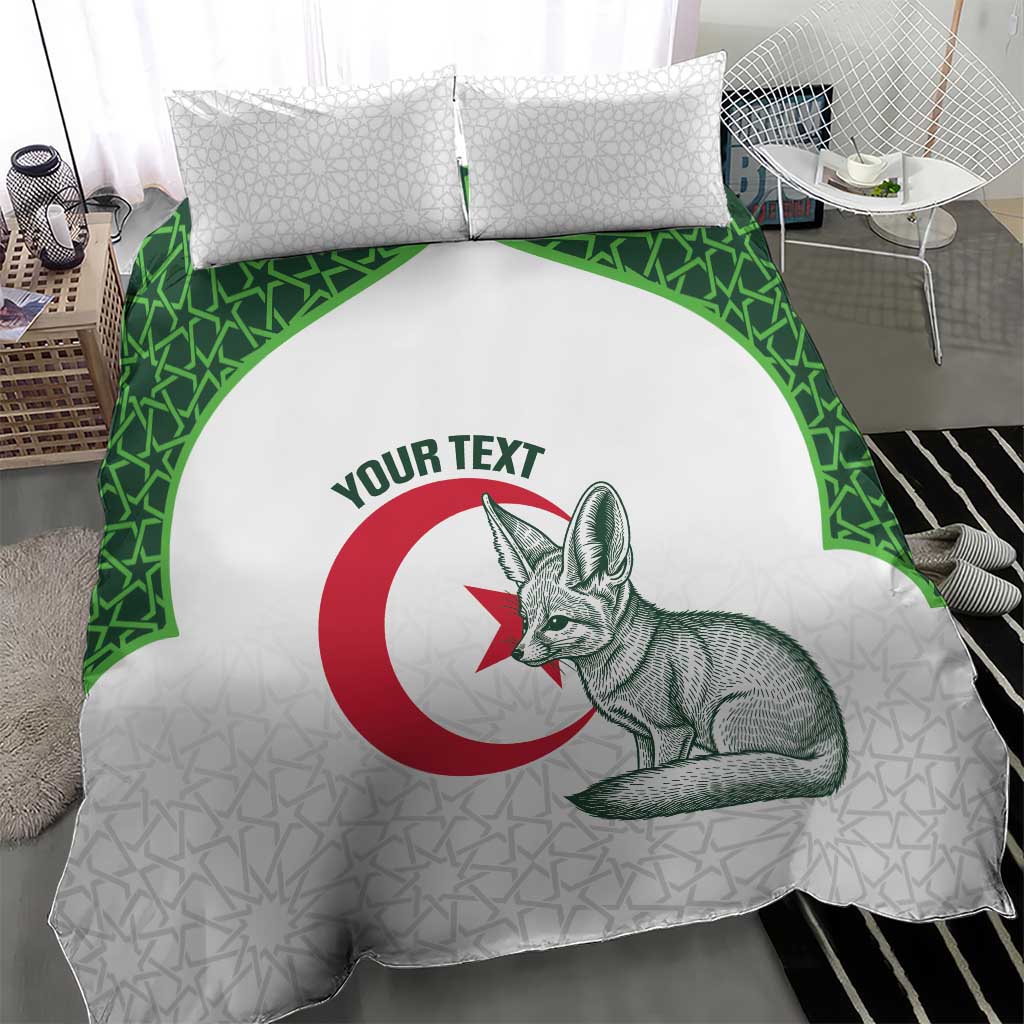 Custom Algeria Football Bedding Set 2026 Go Greens Fennec With Islamic Pattern - Wonder Print Shop