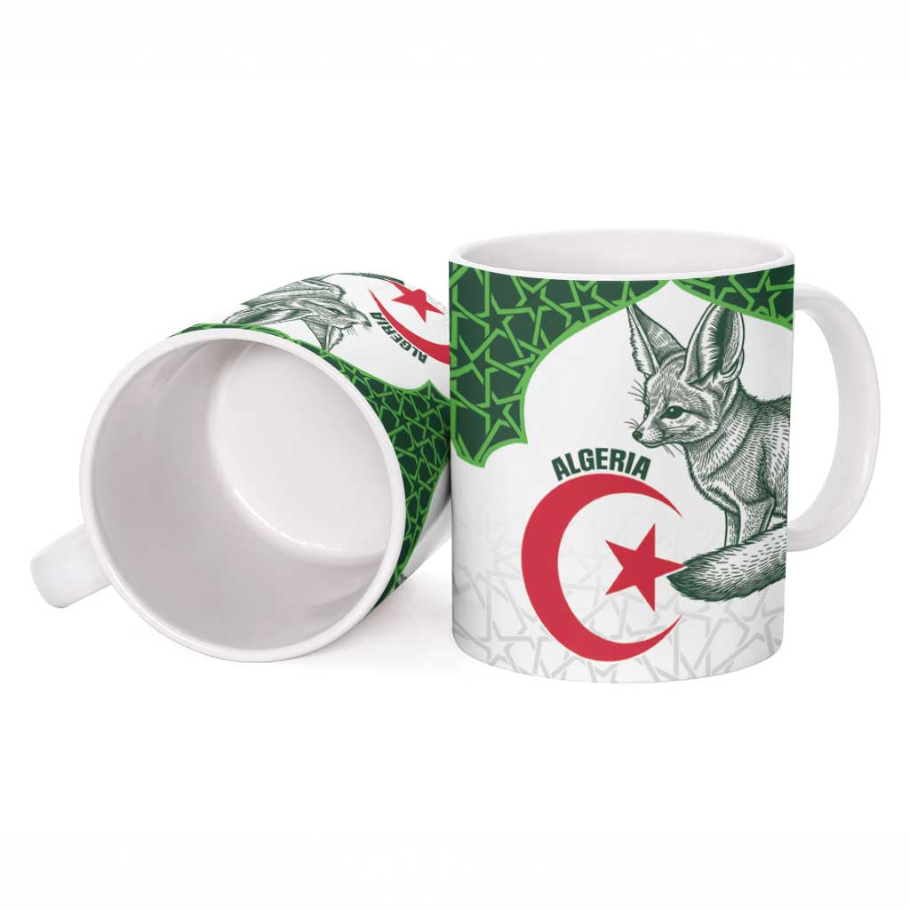 Custom Algeria Football Ceramic Mug 2026 Go Greens Fennec With Islamic Pattern - Wonder Print Shop