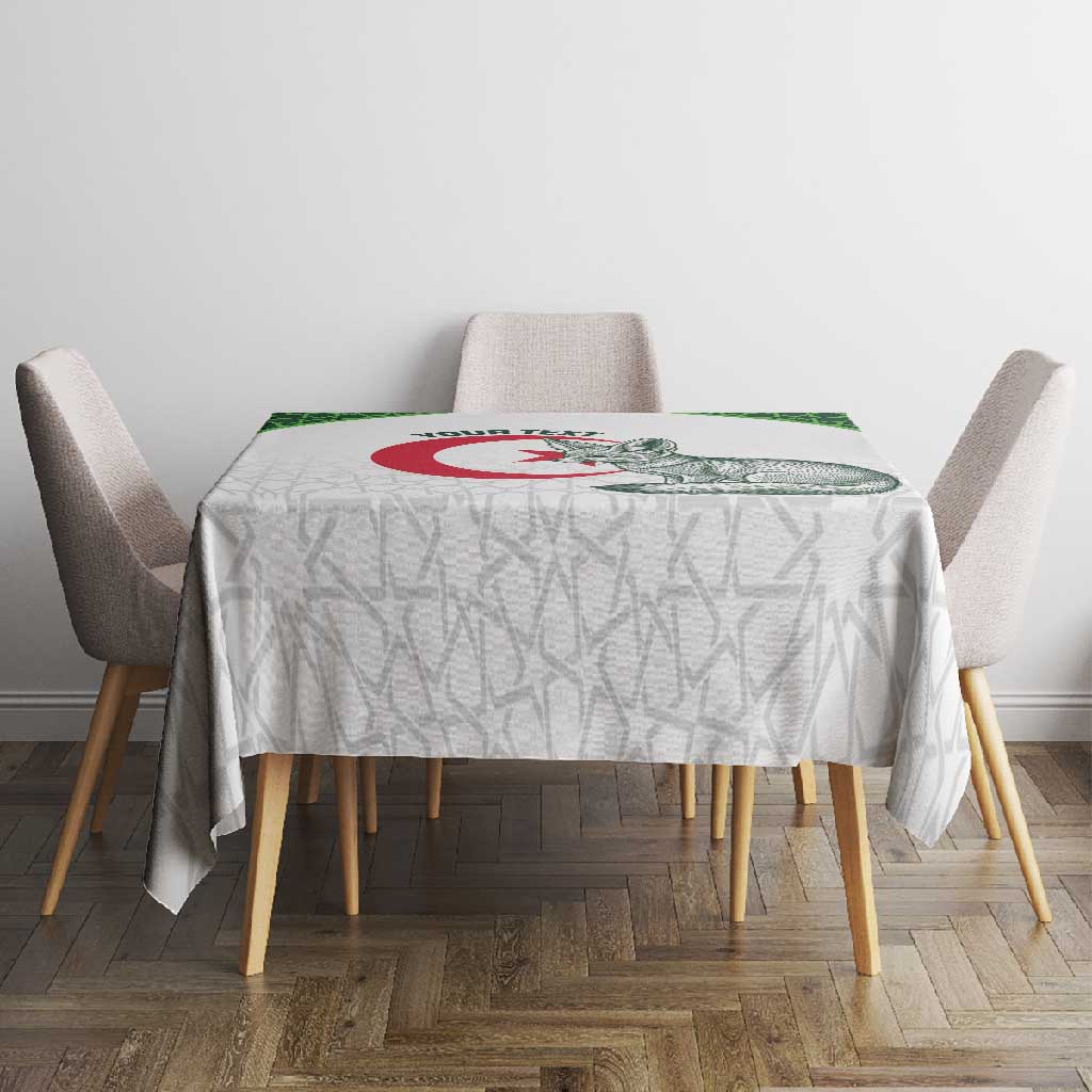 Custom Algeria Football Tablecloth 2026 Go Greens Fennec With Islamic Pattern - Wonder Print Shop