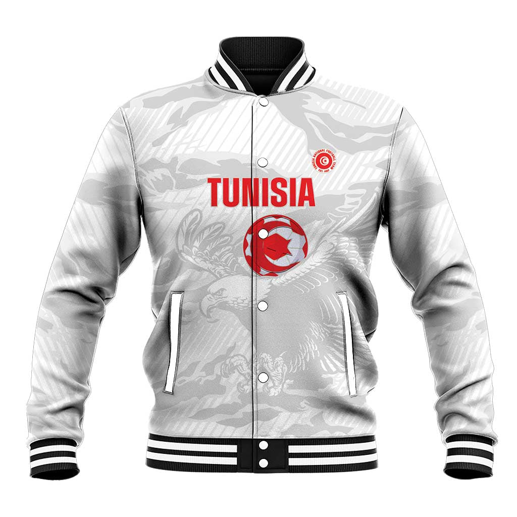 Custom Tunisia Football Baseball Jacket 2026 Eagles of Carthage White Grunge - Wonder Print Shop