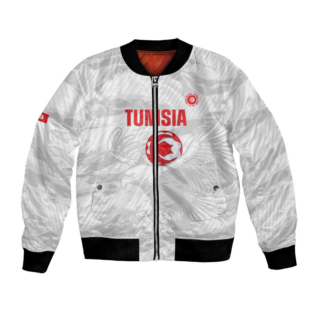 Custom Tunisia Football Bomber Jacket 2026 Eagles of Carthage White Grunge - Wonder Print Shop