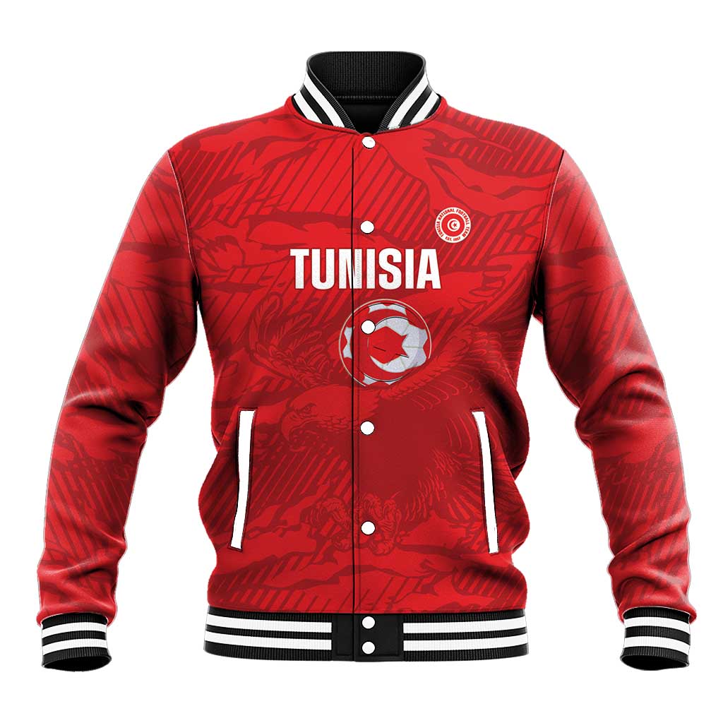 Custom Tunisia Football Baseball Jacket 2026 Eagles of Carthage Red Grunge - Wonder Print Shop