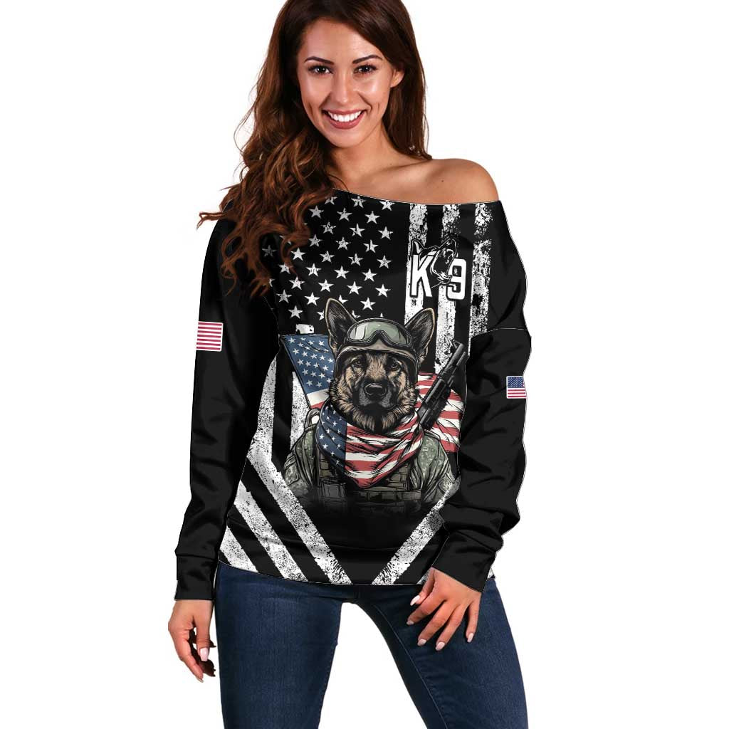 USA National K9 Veterans Day Off Shoulder Sweater Honoring Our Furring Heroes