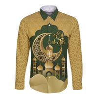 Eid al-Fitr Long Sleeve Button Shirt Khair Mubarak Islamic Pattern