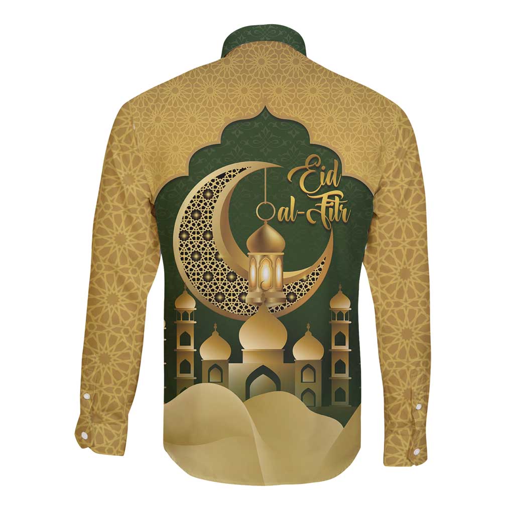 Eid al-Fitr Long Sleeve Button Shirt Khair Mubarak Islamic Pattern
