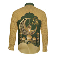 Eid al-Fitr Long Sleeve Button Shirt Khair Mubarak Islamic Pattern