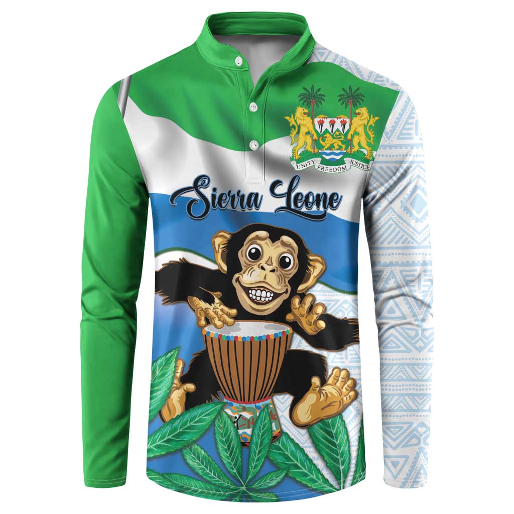 Personalised Sierra Leone Independence Day Button Sweatshirt Funny Chimpanzee With Drum