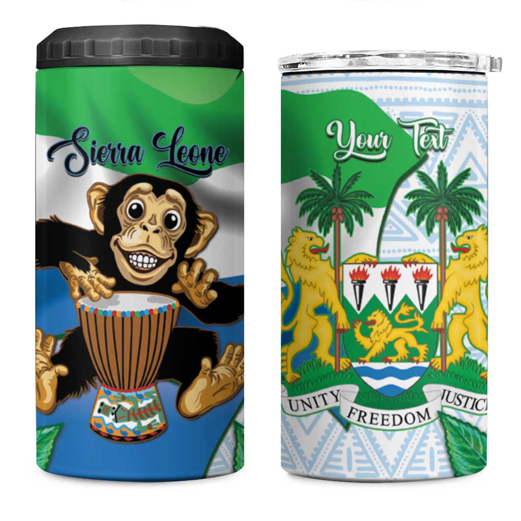 Personalised Sierra Leone Independence Day 4 in 1 Can Cooler Tumbler Funny Chimpanzee With Drum