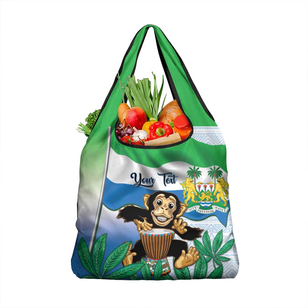 Personalised Sierra Leone Independence Day Grocery Bag Funny Chimpanzee With Drum