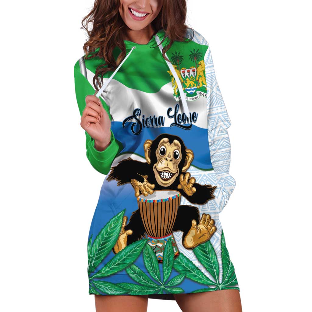 Personalised Sierra Leone Independence Day Hoodie Dress Funny Chimpanzee With Drum