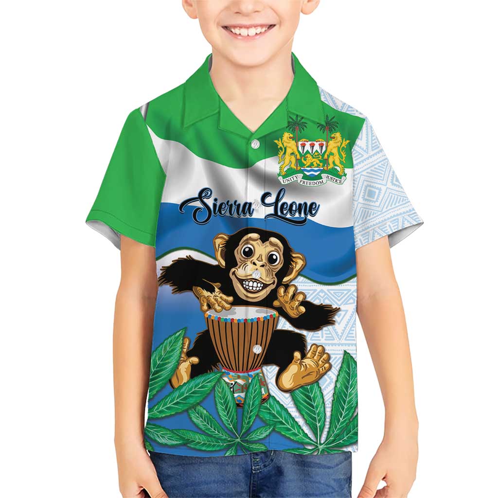 Personalised Sierra Leone Independence Day Kid Hawaiian Shirt Funny Chimpanzee With Drum