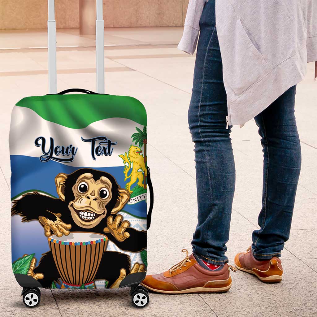 Personalised Sierra Leone Independence Day Luggage Cover Funny Chimpanzee With Drum