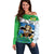 Personalised Sierra Leone Independence Day Off Shoulder Sweater Funny Chimpanzee With Drum