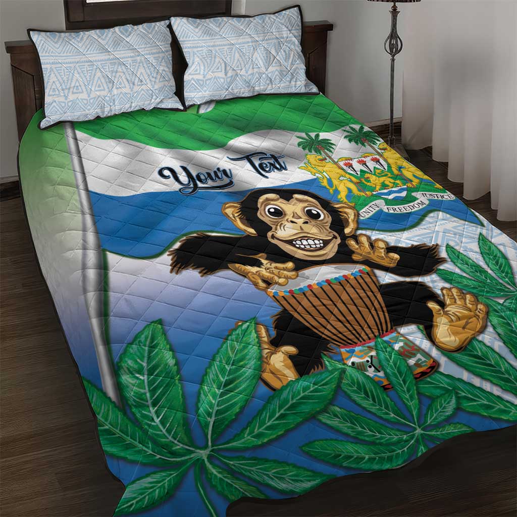 Personalised Sierra Leone Independence Day Quilt Bed Set Funny Chimpanzee With Drum