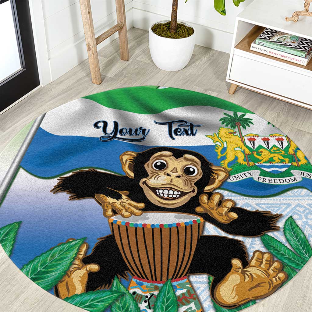 Personalised Sierra Leone Independence Day Round Carpet Funny Chimpanzee With Drum