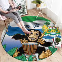 Personalised Sierra Leone Independence Day Round Carpet Funny Chimpanzee With Drum