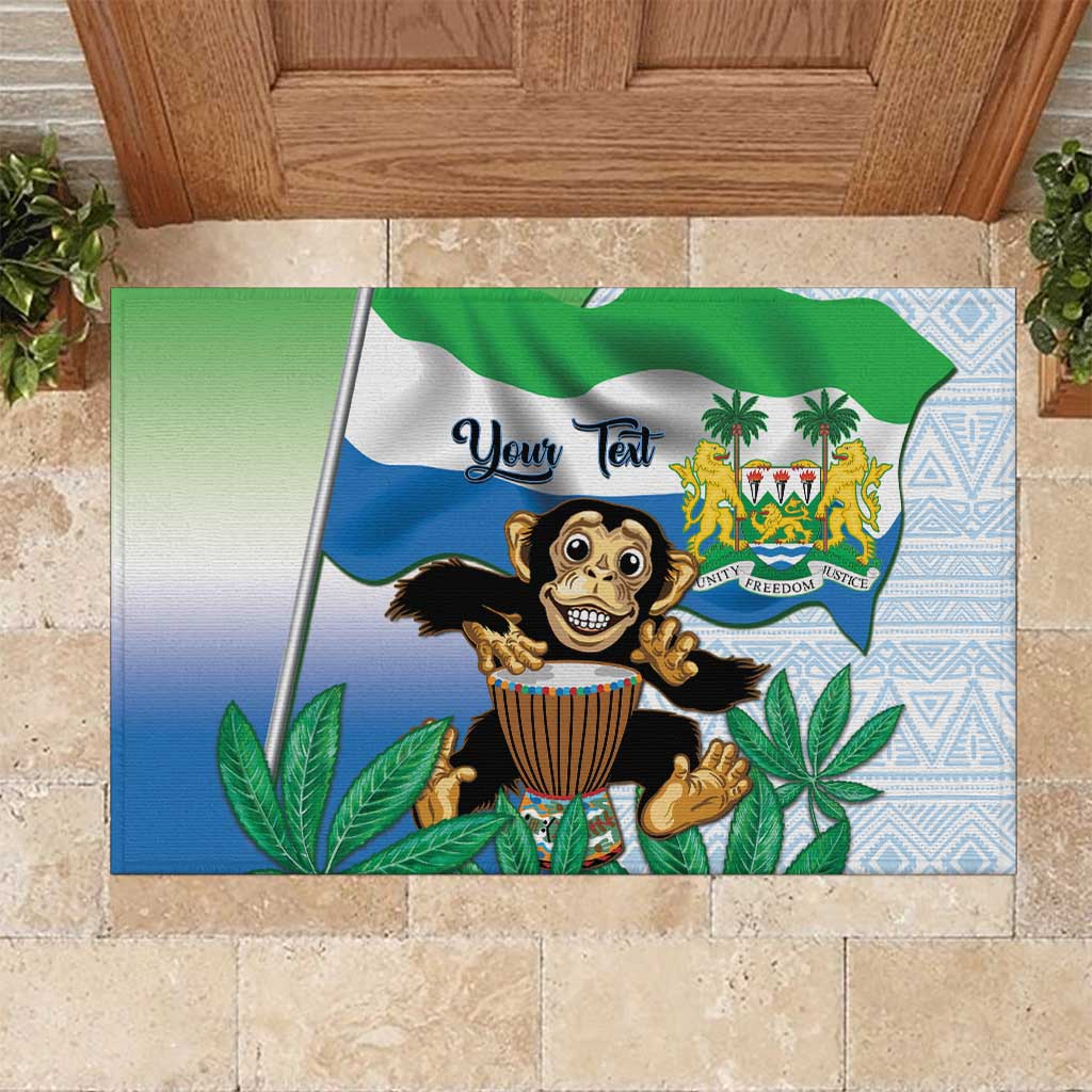 Personalised Sierra Leone Independence Day Rubber Doormat Funny Chimpanzee With Drum