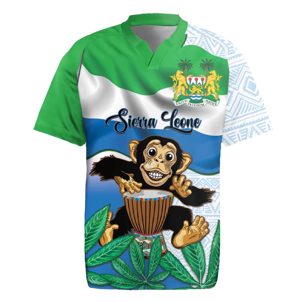 Personalised Sierra Leone Independence Day Rugby Jersey Funny Chimpanzee With Drum