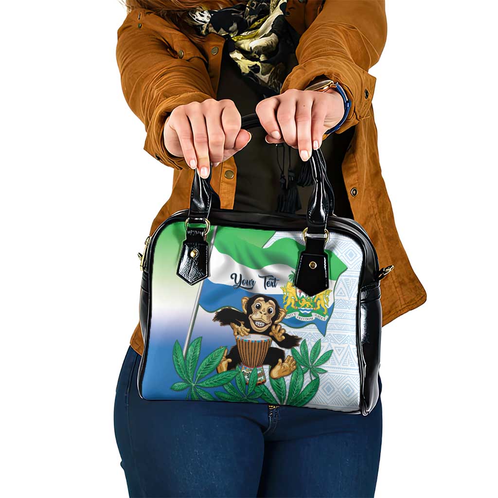 Personalised Sierra Leone Independence Day Shoulder Handbag Funny Chimpanzee With Drum