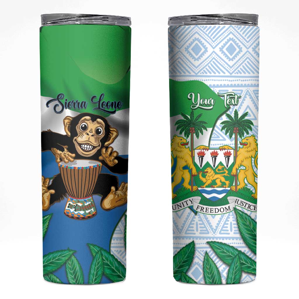 Personalised Sierra Leone Independence Day Skinny Tumbler Funny Chimpanzee With Drum